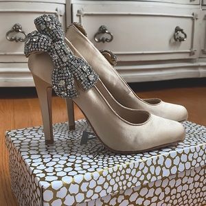 Satin Crystal Bow Heels